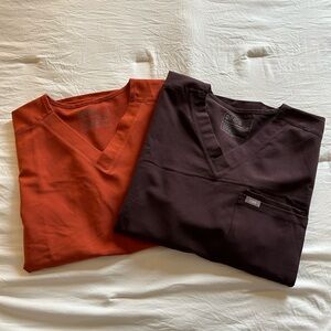 FIGS Leon 3 Pocket Short Sleeve Scrub Top Men's XL Brown & Orange